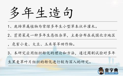 多年生造句