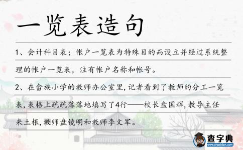 一覽表造句